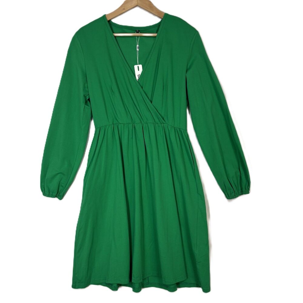 NWT Womens Wrap Dress Green Midi‎ Pockets Minimalist Classic Career Party Sz XL